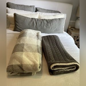 Pottery Barn Gray and White Cozy Throws